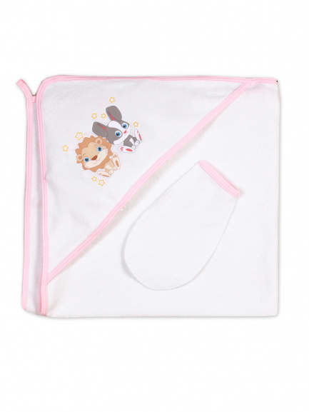 Пелёнка купальная с рукавичкой Т1 кролик/лев