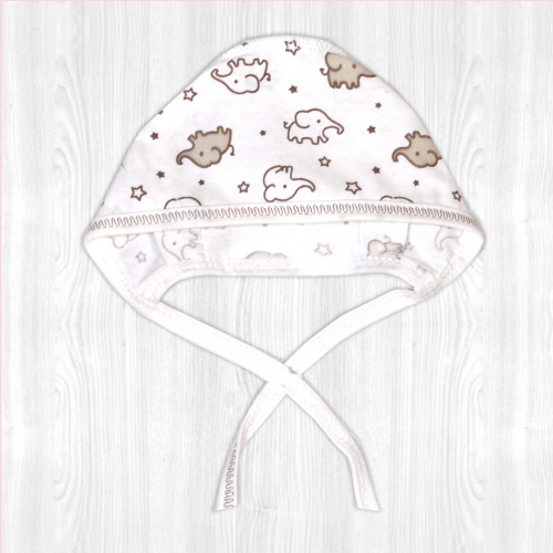 Чепчик детский трикотажный слоники/коричневый