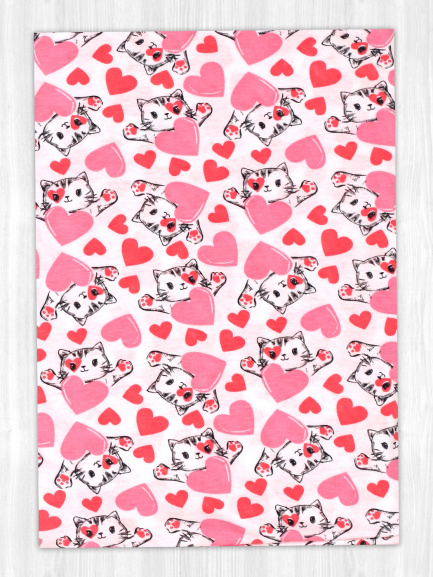 Пеленка трикотаж котята/сердечки розовые
