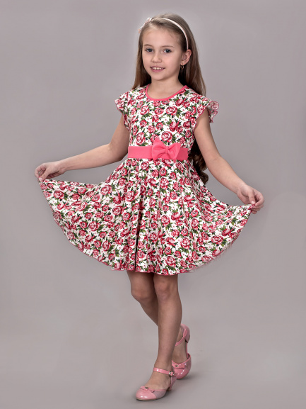 Платье детское пионы/коралл