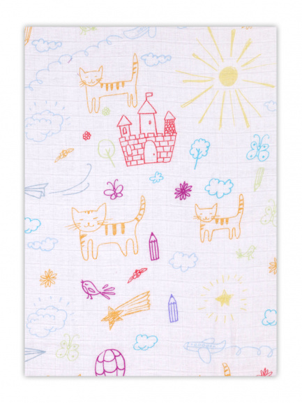 Пеленка муслин двойной коты/желтые