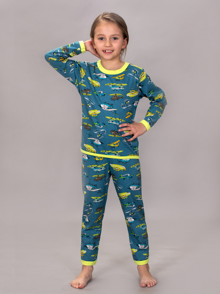 Пижама для детей вертолеты/салатик (оз)
