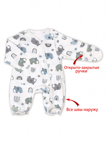 Комбинезон "Крошка" слоны/зеленый