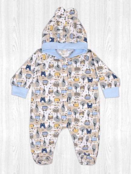 Комбинезон с ушками котики/голубой