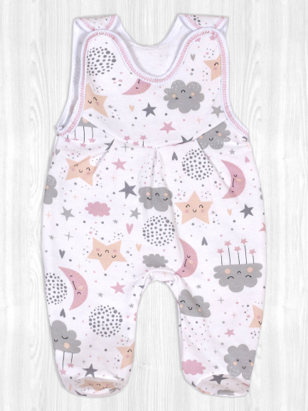 Ползунки длинные детские на кнопках облака/розоватый