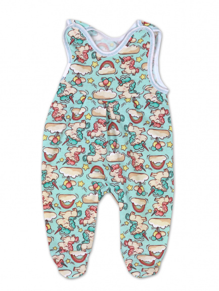 Ползунки длинные детские на кнопках пони/бирюза