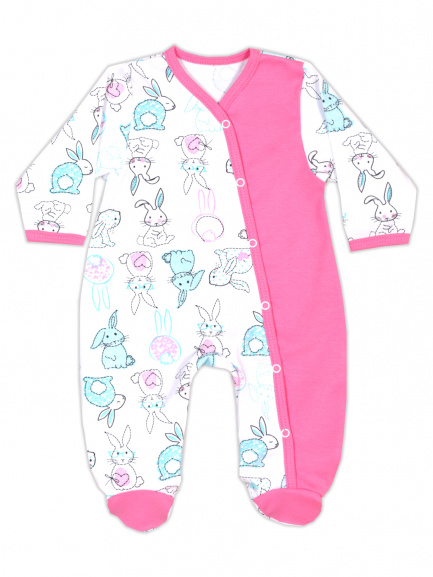 Комбинезон интерлок кролики/малиновый