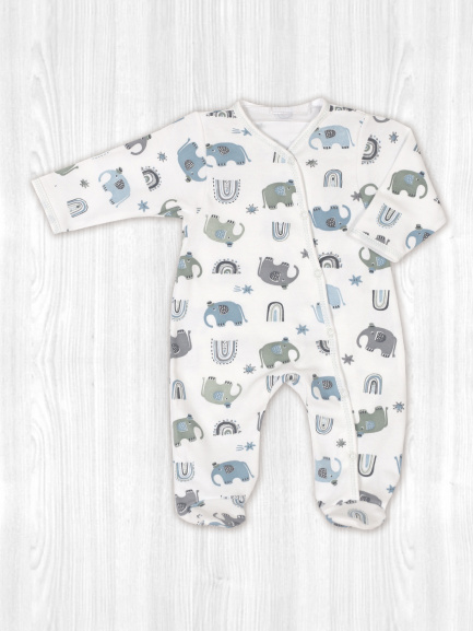 Комбинезон интерлок слоны/зеленый