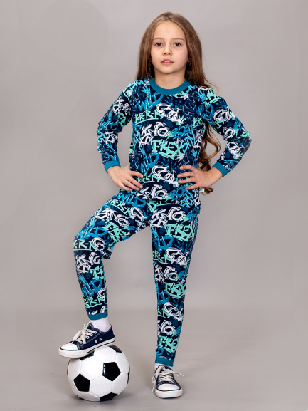 Пижама для детей граффити/изумруд