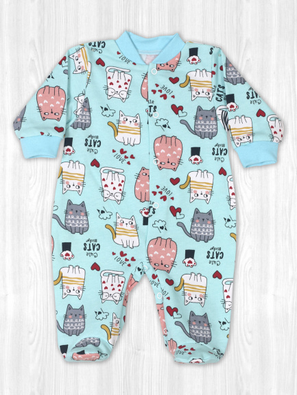 Комбинезон начес котик/мятный