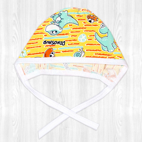 Чепчик детский трикотажный дино/желтый