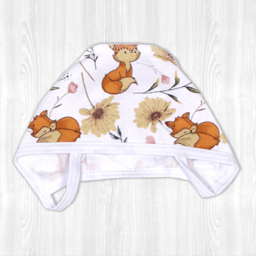 Чепчик для новорожденного с начесом лисичка/сестричка